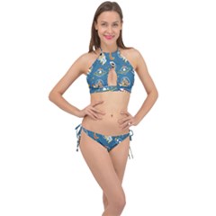 Seamless-pattern-funny-astronaut-outer-space-transportation Cross Front Halter Bikini Set by Salman4z