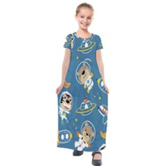 Seamless-pattern-funny-astronaut-outer-space-transportation Kids  Short Sleeve Maxi Dress by Salman4z