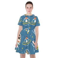 Seamless-pattern-funny-astronaut-outer-space-transportation Sailor Dress by Salman4z