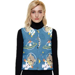 Seamless-pattern-funny-astronaut-outer-space-transportation Women s Short Button Up Puffer Vest by Salman4z