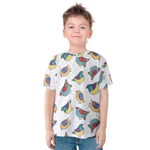 Seamless-pattern-with-hand-drawn-bird-black Kids  Cotton Tee by Salman4z