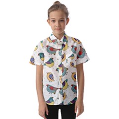 Seamless-pattern-with-hand-drawn-bird-black Kids  Short Sleeve Shirt by Salman4z