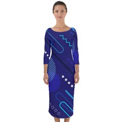 Classic-blue-background-abstract-style Quarter Sleeve Midi Bodycon Dress by Salman4z