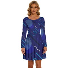 Classic-blue-background-abstract-style Long Sleeve Wide Neck Velvet Dress by Salman4z