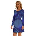 Classic-blue-background-abstract-style Long Sleeve Wide Neck Velvet Dress View2