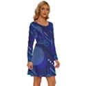 Classic-blue-background-abstract-style Long Sleeve Wide Neck Velvet Dress View3