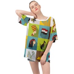 Egypt-travel-items-icons-set-flat-style Oversized Chiffon Top by Salman4z