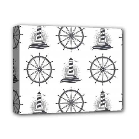 Marine Nautical Seamless Pattern With Vintage Lighthouse Wheel Deluxe Canvas 14  X 11  (stretched) by Salman4z