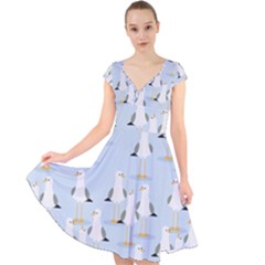 Cute-seagulls-seamless-pattern-light-blue-background Cap Sleeve Front Wrap Midi Dress by Salman4z