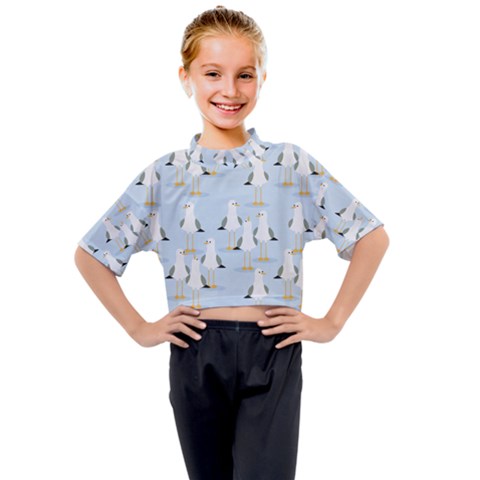 Cute-seagulls-seamless-pattern-light-blue-background Kids Mock Neck Tee by Salman4z