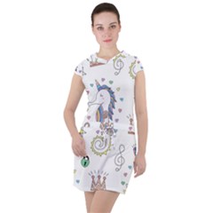 Seamless-pattern-cute-unicorn-cartoon-hand-drawn Drawstring Hooded Dress by Salman4z