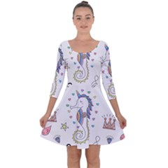 Seamless-pattern-cute-unicorn-cartoon-hand-drawn Quarter Sleeve Skater Dress by Salman4z