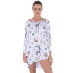 Seamless-pattern-cute-unicorn-cartoon-hand-drawn Asymmetric Cut-out Shift Dress by Salman4z