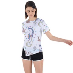 Seamless-pattern-cute-unicorn-cartoon-hand-drawn Asymmetrical Short Sleeve Sports Tee by Salman4z