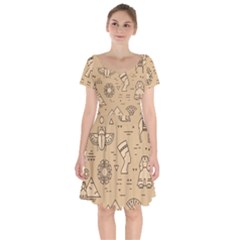 Egyptian-seamless-pattern-symbols-landmarks-signs-egypt Short Sleeve Bardot Dress by Salman4z