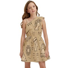 Egyptian-seamless-pattern-symbols-landmarks-signs-egypt Kids  One Shoulder Party Dress by Salman4z