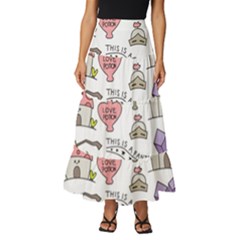 Fantasy-things-doodle-style-vector-illustration Tiered Ruffle Maxi Skirt by Salman4z