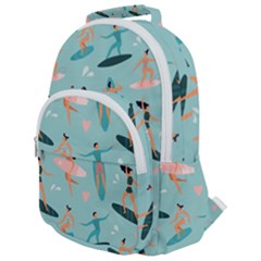 Beach-surfing-surfers-with-surfboards-surfer-rides-wave-summer-outdoors-surfboards-seamless-pattern- Rounded Multi Pocket Backpack by Salman4z