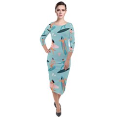 Beach-surfing-surfers-with-surfboards-surfer-rides-wave-summer-outdoors-surfboards-seamless-pattern- Quarter Sleeve Midi Velour Bodycon Dress by Salman4z