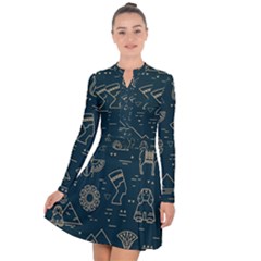 Dark-seamless-pattern-symbols-landmarks-signs-egypt -- Long Sleeve Panel Dress by Salman4z