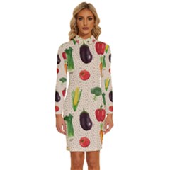 Vegetables Long Sleeve Shirt Collar Bodycon Dress by SychEva