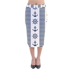 Nautical-seamless-pattern-vector-illustration Velvet Midi Pencil Skirt by Salman4z