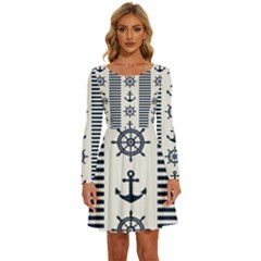 Nautical-seamless-pattern-vector-illustration Long Sleeve Wide Neck Velvet Dress by Salman4z