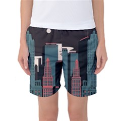 New York City Nyc Skyline Cityscape Women s Basketball Shorts by Ravend