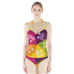 Colorful Cats Halter Swimsuit by Sparkle