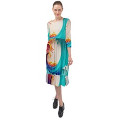 Tsunami Tidal Wave Waves Minimalist Ocean Sea Ruffle End Midi Chiffon Dress by Ravend