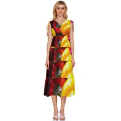 Colorful Capsicum V-neck Drawstring Shoulder Sleeveless Maxi Dress by Sparkle