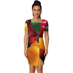 Colorful Capsicum Fitted Knot Split End Bodycon Dress by Sparkle