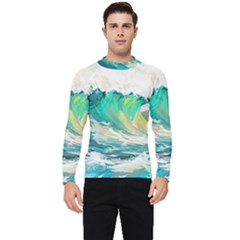 Waves Ocean Sea Tsunami Nautical Painting Men s Long Sleeve Rash Guard by Ravend