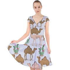 Camels-cactus-desert-pattern Cap Sleeve Front Wrap Midi Dress by Salman4z