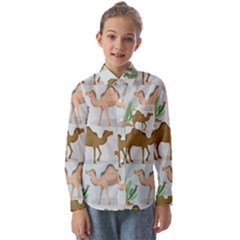 Camels-cactus-desert-pattern Kids  Long Sleeve Shirt by Salman4z