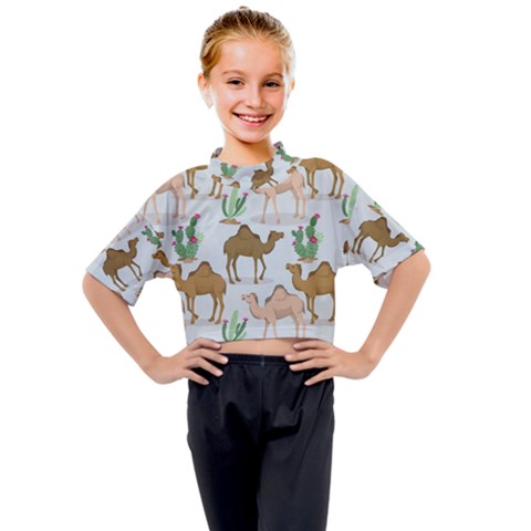 Camels-cactus-desert-pattern Kids Mock Neck Tee by Salman4z