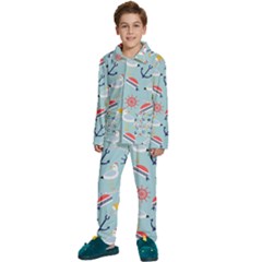 Nautical-marine-symbols-seamless-pattern Kids  Long Sleeve Velvet Pajamas Set by Salman4z