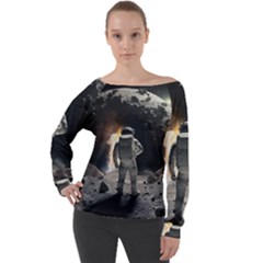 Astronaut Space Walk Off Shoulder Long Sleeve Velour Top by danenraven