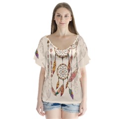 Coloured-dreamcatcher-background V-neck Flutter Sleeve Top by Salman4z