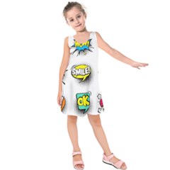 Set-colorful-comic-speech-bubbles Kids  Sleeveless Dress by Salman4z