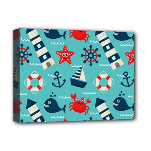 Seamless-pattern-nautical-icons-cartoon-style Deluxe Canvas 16  X 12  (stretched)  by Salman4z