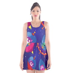 Cartoon-funny-aliens-with-ufo-duck-starry-sky-set Scoop Neck Skater Dress by Salman4z