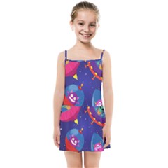 Cartoon-funny-aliens-with-ufo-duck-starry-sky-set Kids  Summer Sun Dress by Salman4z