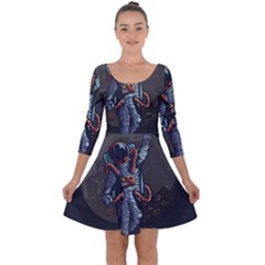 Illustration-drunk-astronaut Quarter Sleeve Skater Dress by Salman4z