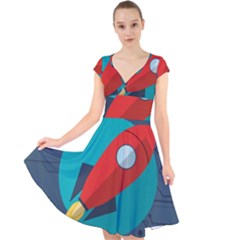 Rocket-with-science-related-icons-image Cap Sleeve Front Wrap Midi Dress by Salman4z