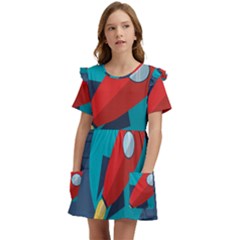 Rocket-with-science-related-icons-image Kids  Frilly Sleeves Pocket Dress by Salman4z