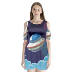 Ufo-alien-spaceship-galaxy Shoulder Cutout Velvet One Piece by Salman4z