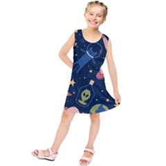 Seamless-pattern-with-funny-aliens-cat-galaxy Kids  Tunic Dress by Salman4z