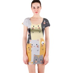 Seamless-pattern-cute-cat-cartoons Short Sleeve Bodycon Dress by Salman4z