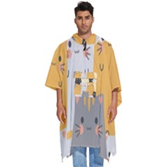 Seamless-pattern-cute-cat-cartoons Men s Hooded Rain Ponchos by Salman4z